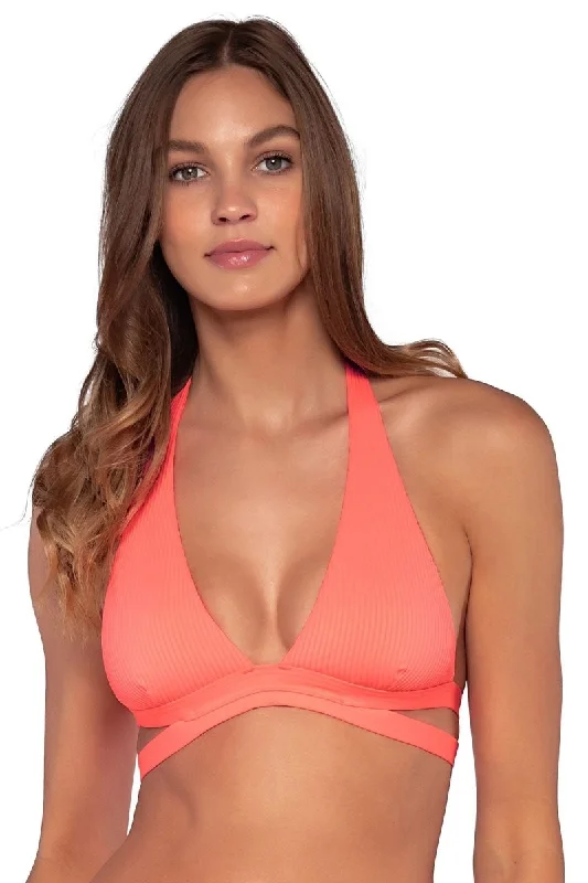 Casey Halter Bikini Swim Top Neon Coral- 655T