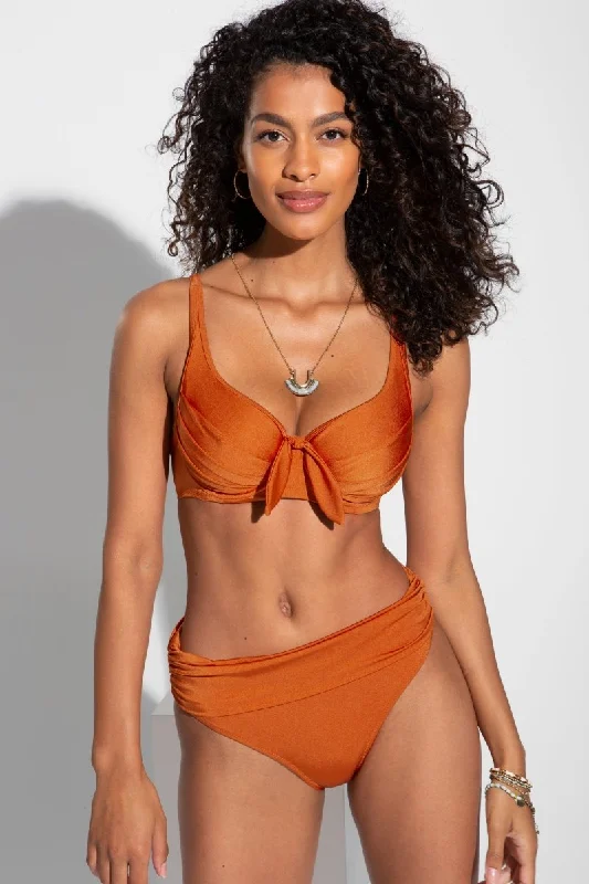 Azure Underwired Lined Non Padded Bikini Swim Top Burnt Orange- 1134