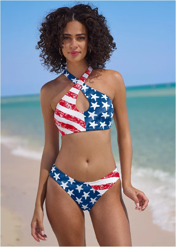 Cross Halter Bikini Top - American Beauty