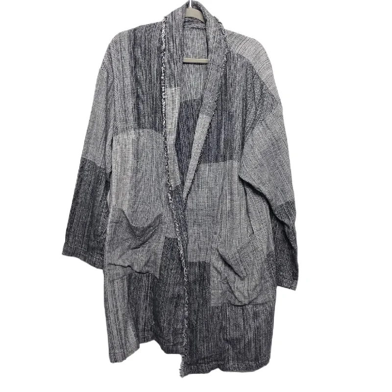 Sweater Cardigan By Eileen Fisher In Black & Grey, Size: L