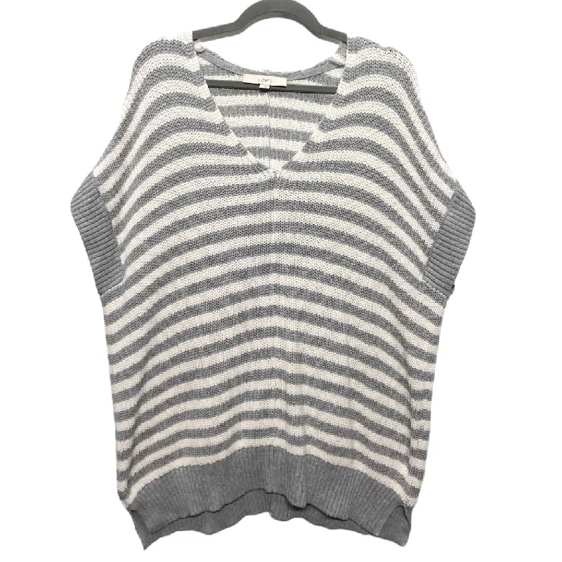 Sweater Short Sleeve By Loft In Grey & White, Size: L