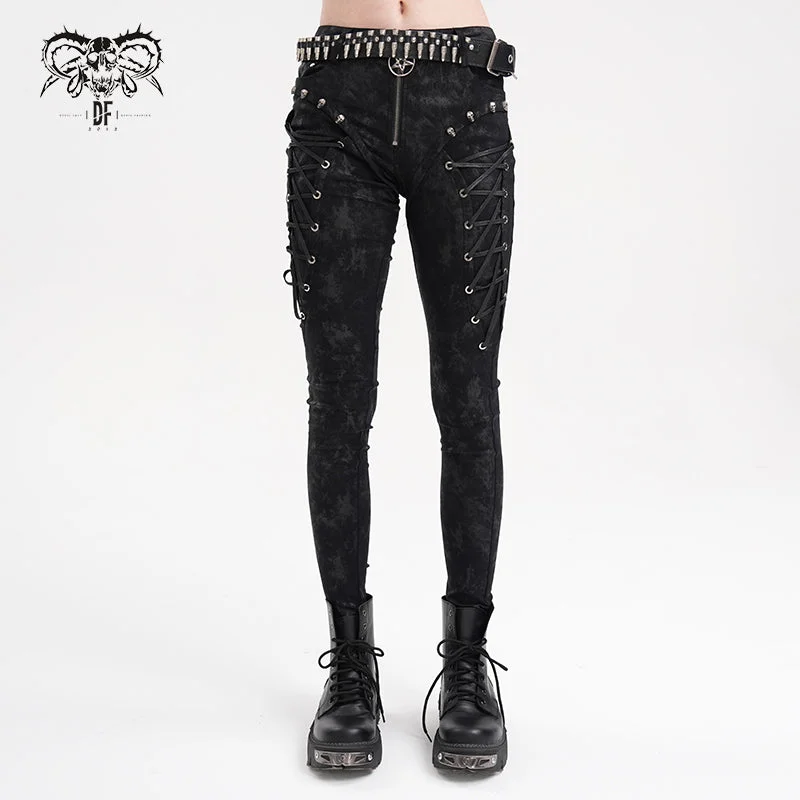 Women's Punk Lace-up Skull Studs Pants