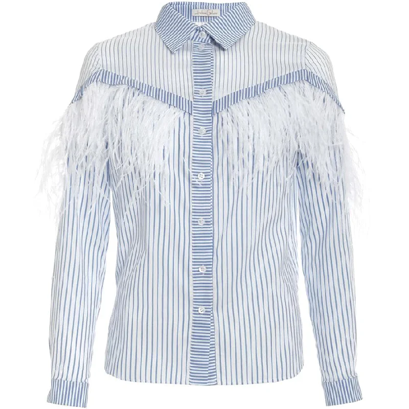 FEATHER SHIRT BLOUSE "ANDREA" IN BLUE WITH WHITE STRIPES