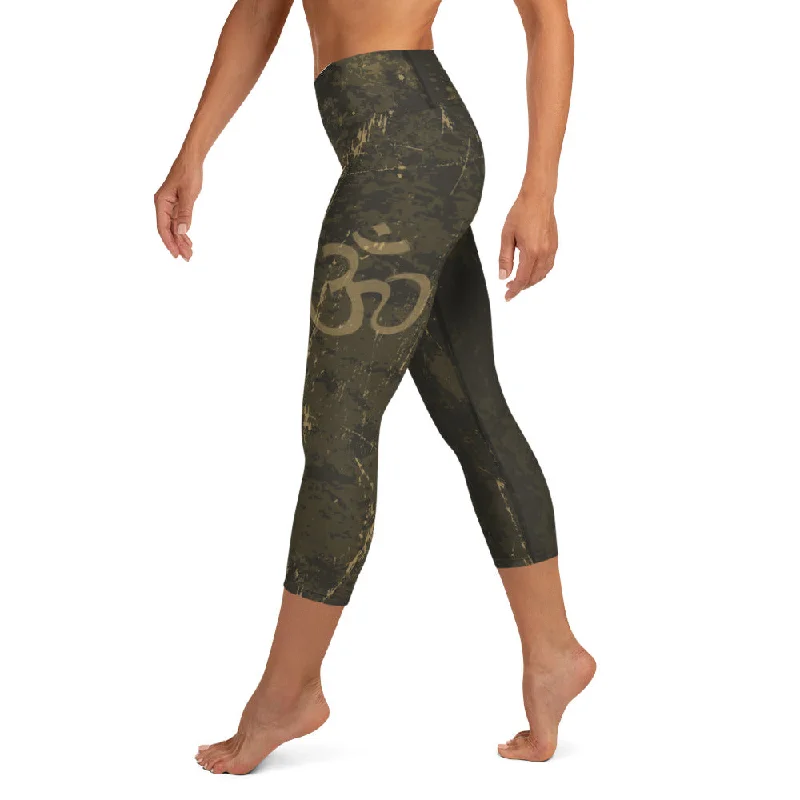 Aum High Waist Womens Yoga Capri Leggings