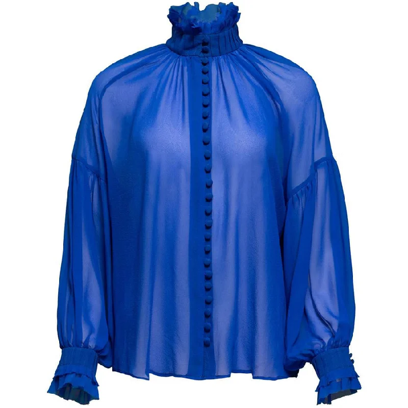 LONG SLEEVE BLOUSE "BABETT" IN CHIFFON SILK IN BLUE