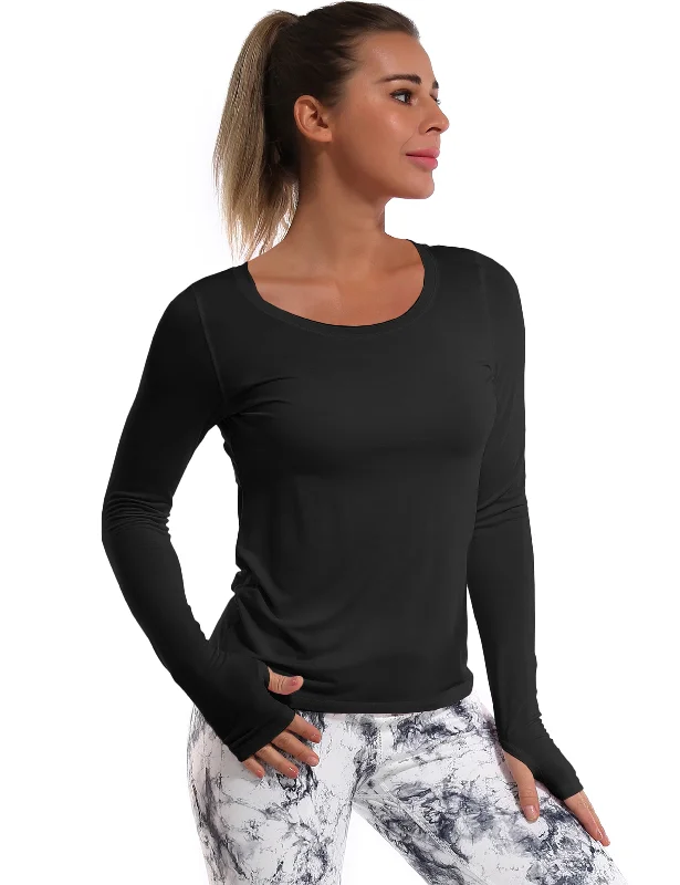 Open Back Long Sleeve Tops black