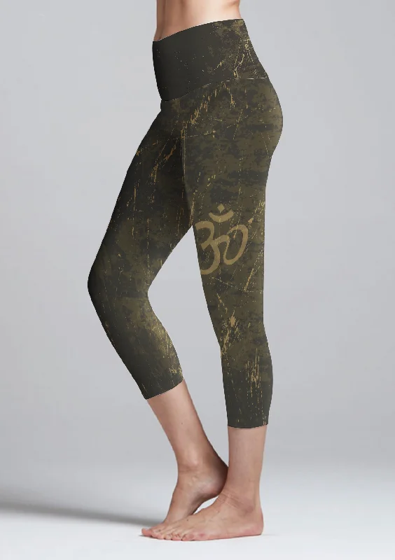 Eco Recycled Fabric Aum High Waist Womens Yoga Capris