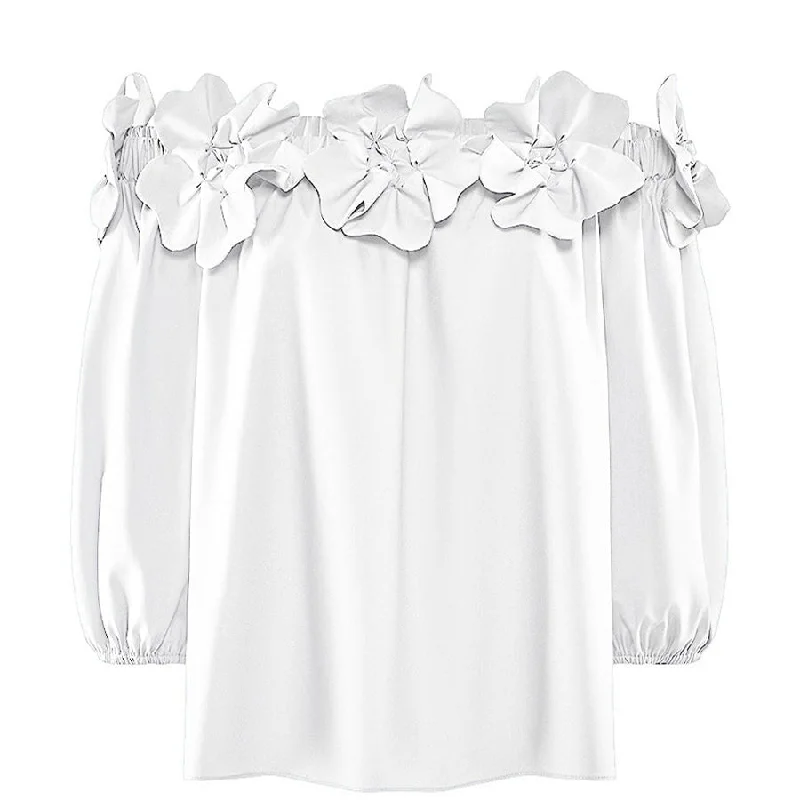 WHITE "IDALIA" BLOUSE WITH OFF-THE-SHOULDER NECKLINE