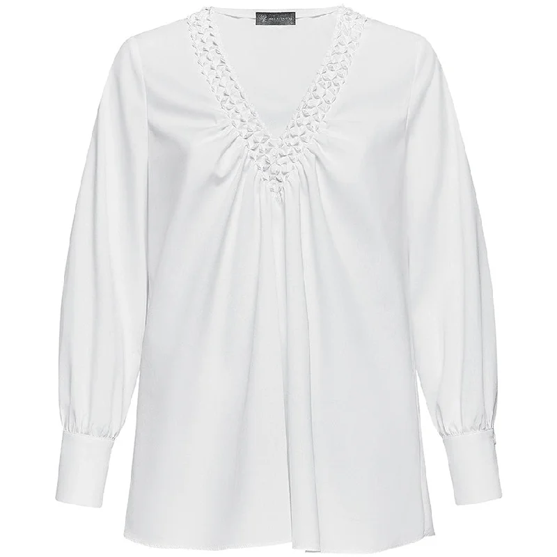 WHITE "ILAYDA" BLOUSE WITH FLORAL SMOCKING