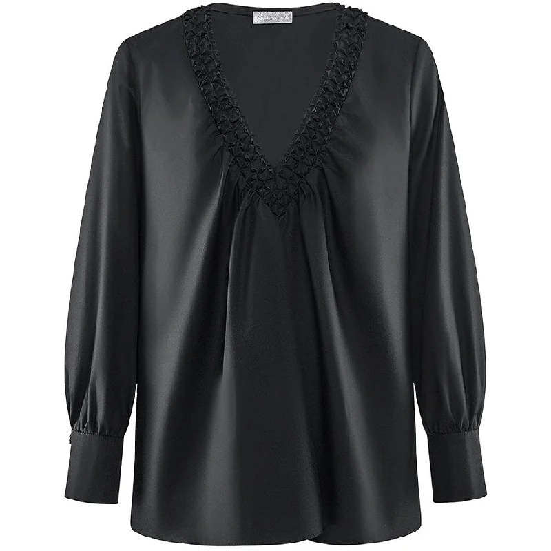 BLACK "ILAYDA" BLOUSE WITH FLORAL SMOCKING