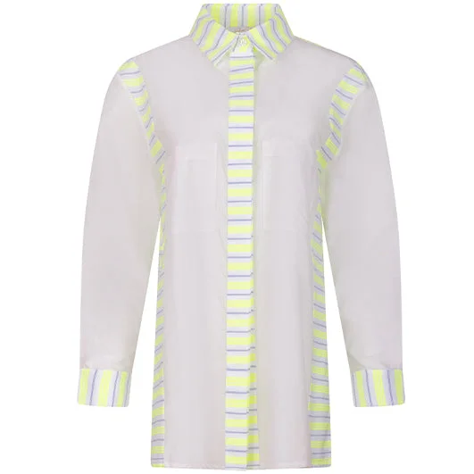 OVERSIZE SHIRT BLOUSE “IMELA” IN WHITE WITH STRIPED PATCHWORK