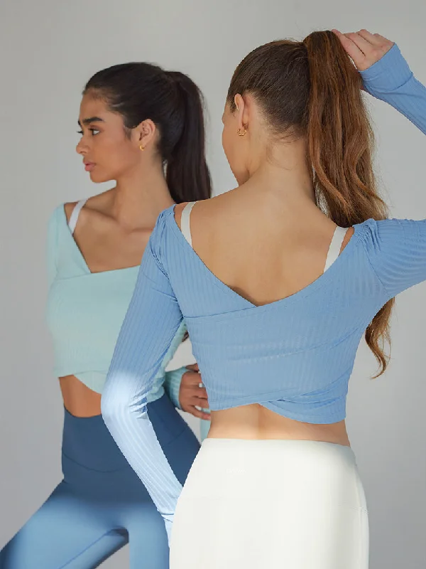 Ribbed Wrap Cropped Long Sleeve