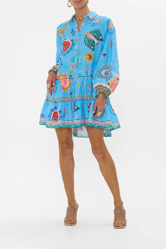 LONG SLEEVE TIERED SHORT DRESS A PAINTED VILLAGE