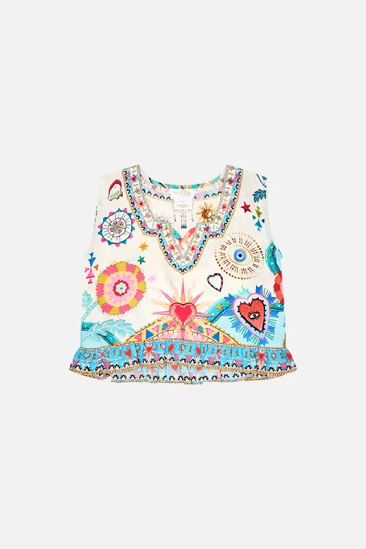 KIDS CROP WITH FRILL HEM 4-10 RAINBOW ROADS