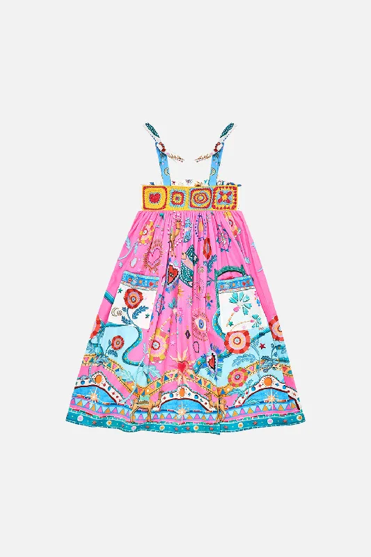 KIDS MIDI DRESS WITH CROCHET & POCKETS 4-10 RAINBOW ROADS