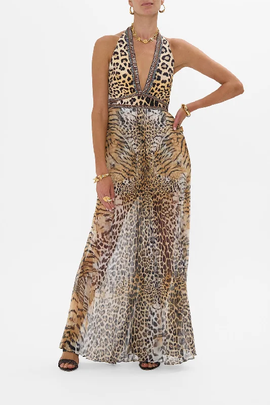 TIE NECK HALTER JUMPSUIT JAGUAR