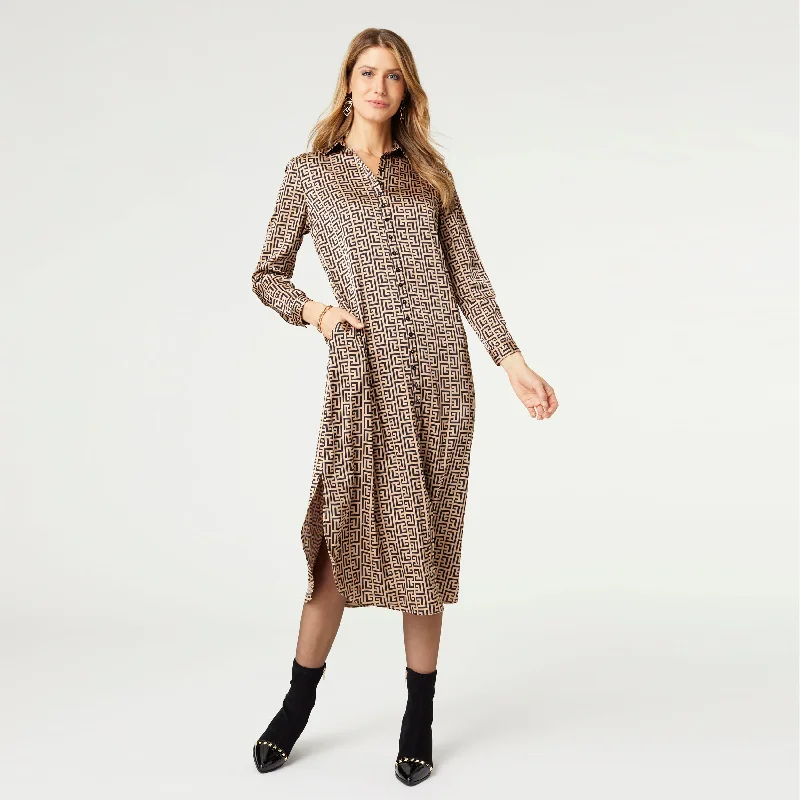 Mylah Button Down Maxi Dress - Taupe/Black