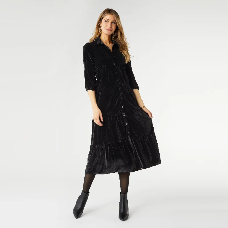 Romance Imagined Velour Dress - Black