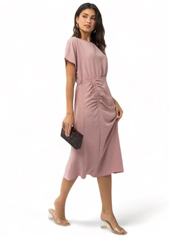 Elastic Shirring Midi Dress