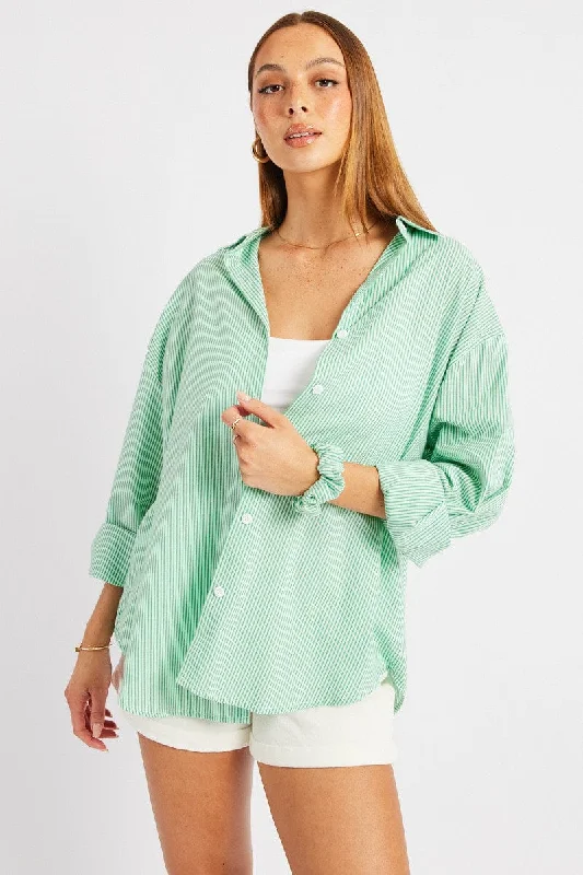 Green Stripe Relaxed Shirt Long Sleeve