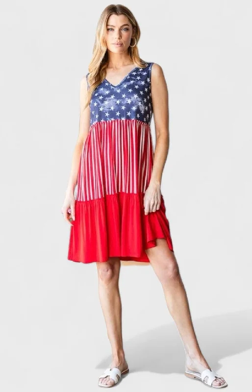 Heimish Full Size US Flag Theme Contrast Tank Dress