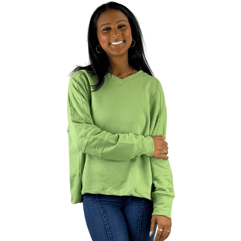 Mint Green V-Neck Cotton Sweatshirt Made in USA