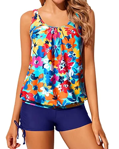 Modest Loose Fit 2 Piece Tankini Swimsuits for Women Blouson Swimwear