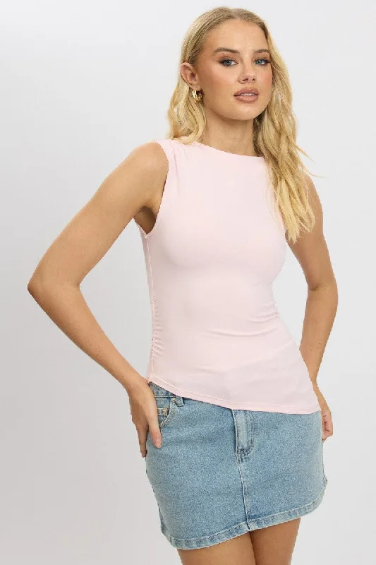 Pink Sleeveless Top Asymmetric Hem