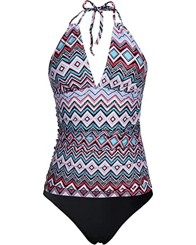 Plus Size Double Strap Two Piece Deep V-Neck Tankini