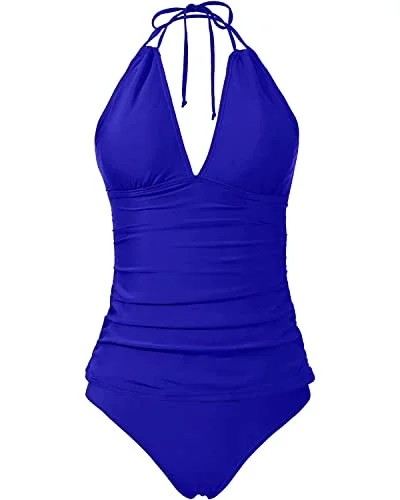 Plus Size Tankini Two Piece Deep V-Neck Bathing Suit