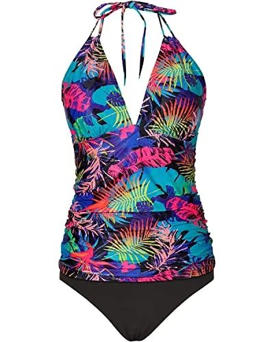 Plus Size Tummy Control Two Piece Swimwear Ruched Tankini