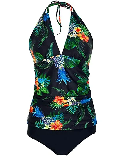 Plus Size Two Piece Halter V Neck Swimsuits