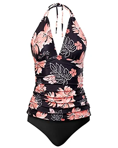 Two Piece Plus Size Halter V Neck Tankini