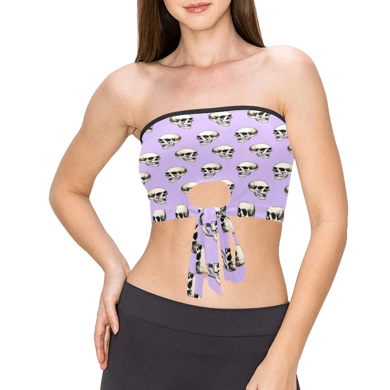 Women's White Skulls Purple Crop Bandeau Top