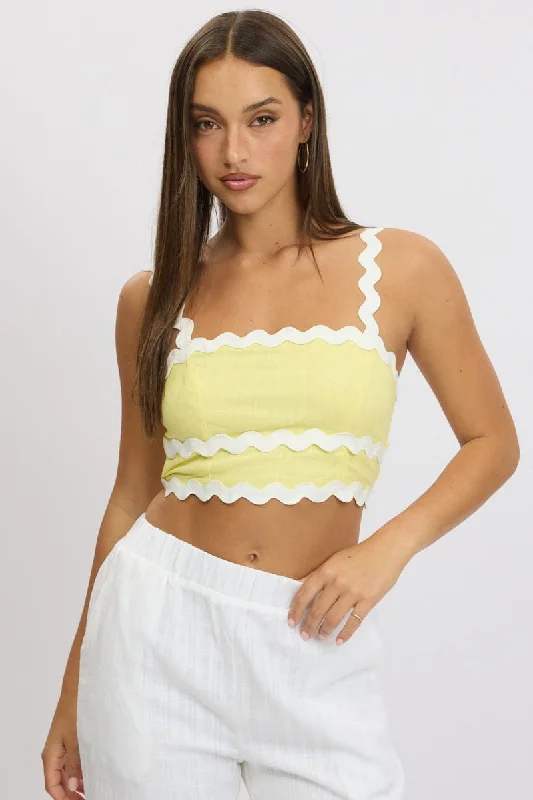 Yellow Crop Top Sleeveless Shirred Back