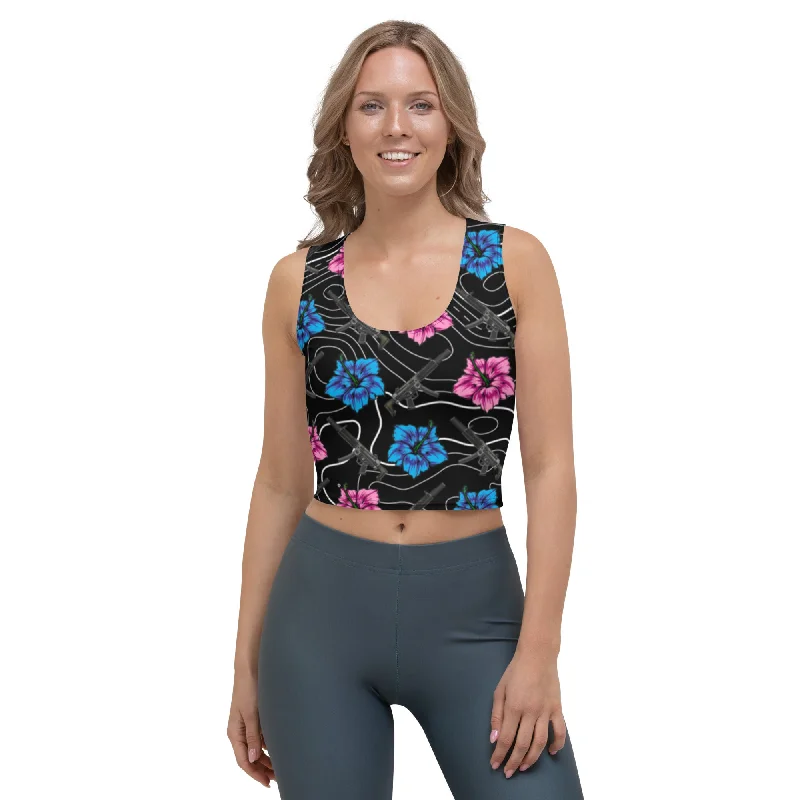 High Capacity Hibiscus Black Crop Top