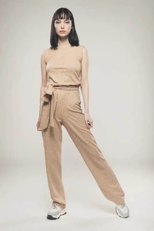 Straight Leg Jumpsuit in Light Brown