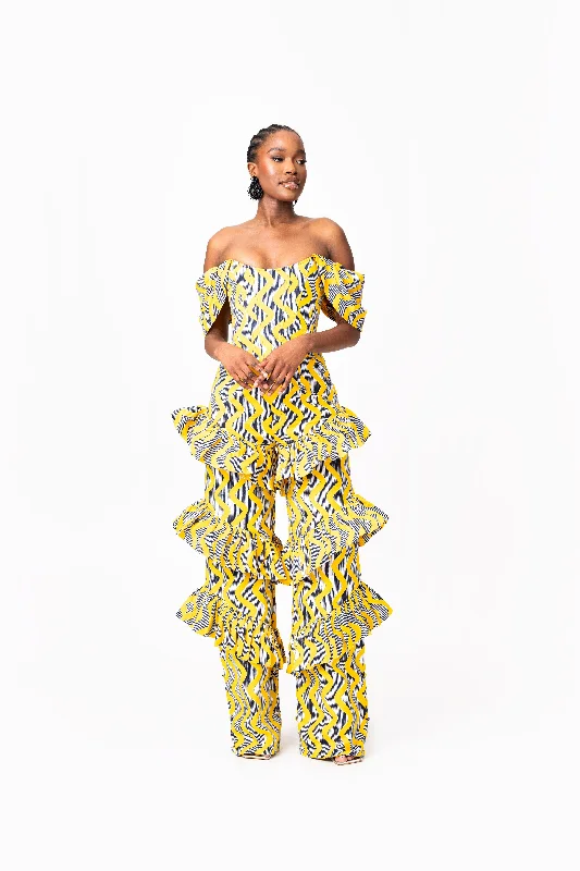 LILY African Print Ruffle high waist trousers (3 LENGTH)