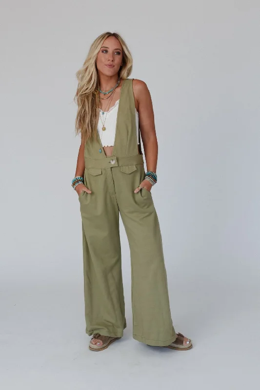 Radiant Plunge Solid Jumpsuit - Olive