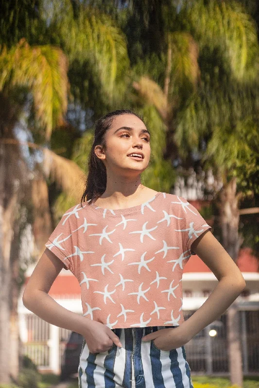 Stay Cool and Stylish: Summer Coral Crop Tee - Trendy, Casual, and Comfortable! Crop tee with Coral designs, Fashionable and Fun Crop Tee