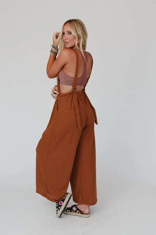 What Goes Around Open Back Jumpsuit - Camel