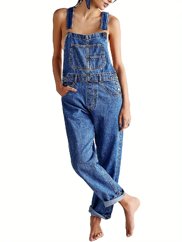 Women Denim Long Overalls Jumpsuit Casual Wide Leg Romper Pants Summer Baggy Bib Overalls