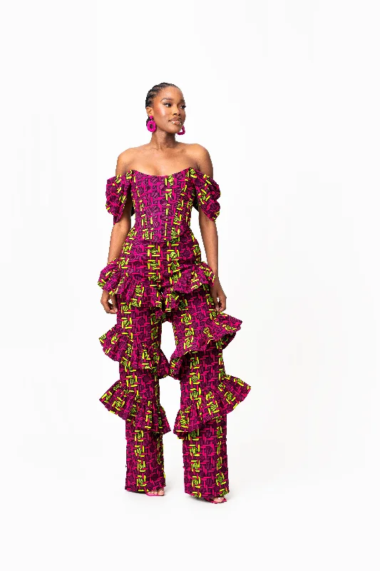 WUNMI African Print Ruffle high waist trousers ( 3 LENGTH)